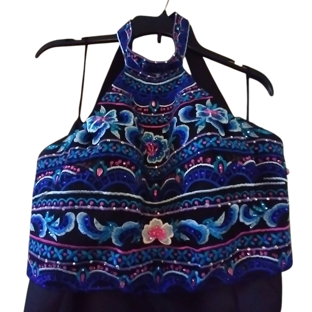 2pc Cabana Type Gown Elegant Black With Colorful Beaded Halter Bra Type Flared - Picture 1 of 13